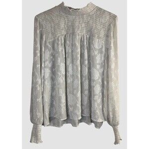 KNOX ROSE Women’s XXL Smocked High Neck Blouse Romantic Ivory Sheer Peasant